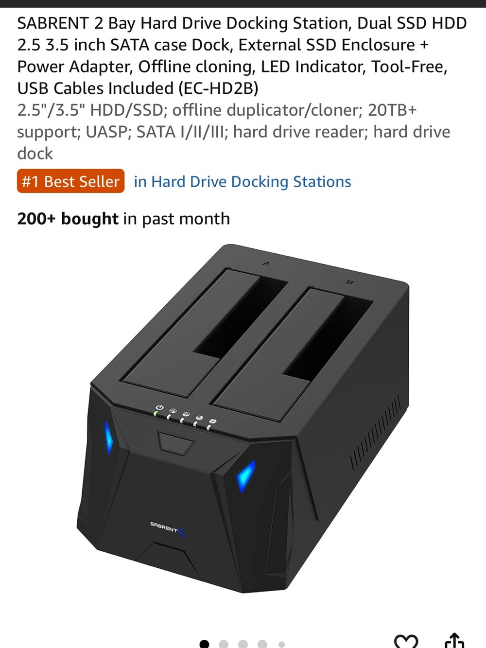 2-Bay Hard Drive Docking Station - Black
